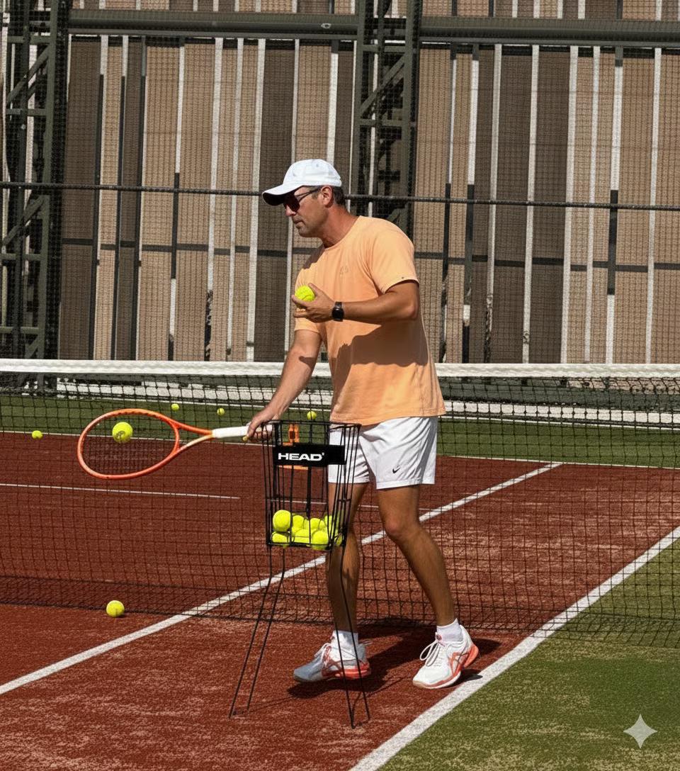 Victor giving a tennis lesson on court